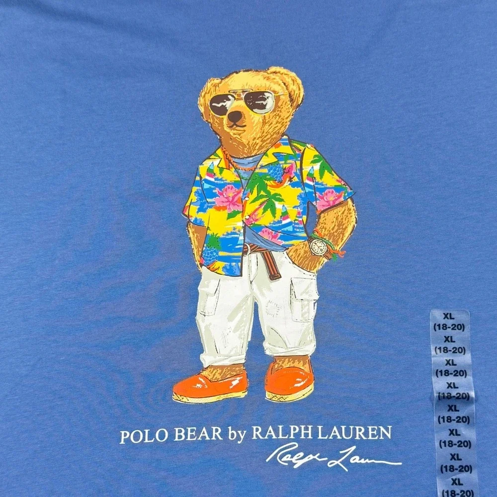 Polo Ralph Lauren Polo Bear T-Shirt Boy XL 18-20 Blue Colorblock Graphic Tee NEW
